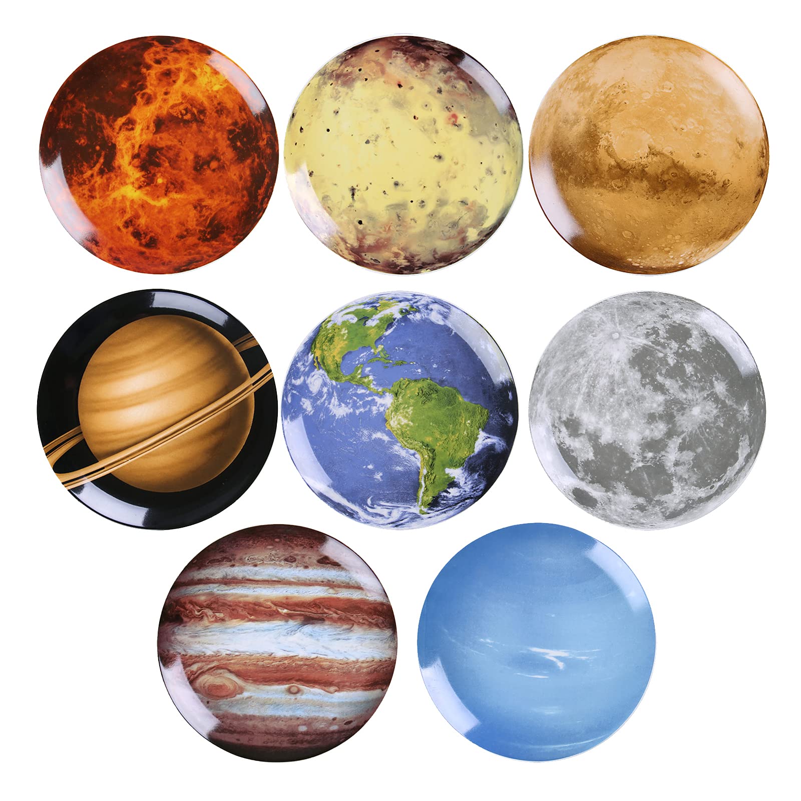 Ceramic Decorative Plates, Wall Hanging Decorative Plate of Planetary, Handmade Sculpture Dessert Plates, Art Display Round Dish for Home Office Kitchen,Setof8