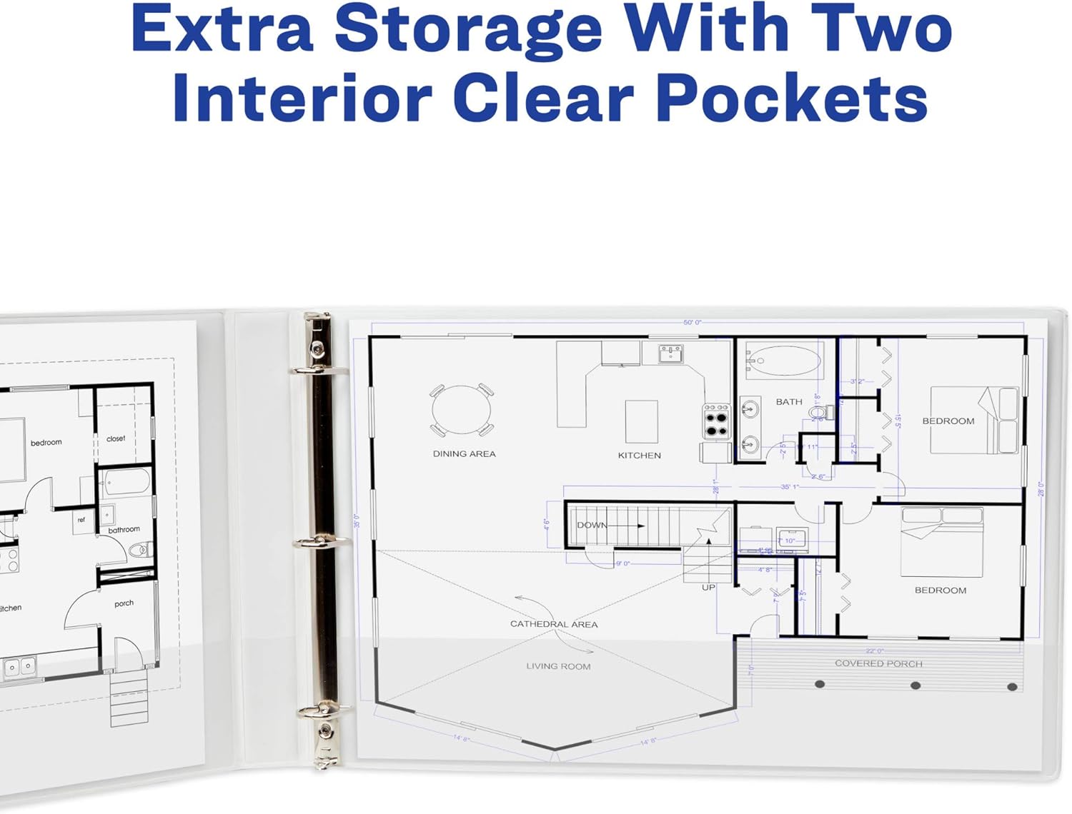 Avery Heavy-Duty View 3 Ring Binders, 1" Slant Rings, Holds 11" x 17" Paper, White, 2 Pack (17707)