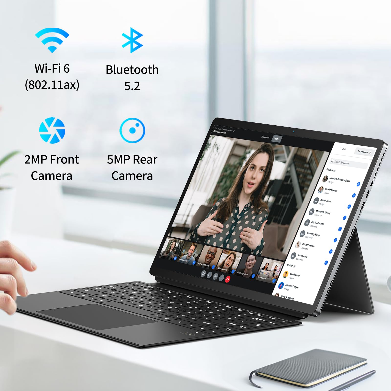 FUNYET Notebook 2 in 1 Win11 14 pollici, processore N100 16 GB RAM + 1 TB SSD, computer portatile, scanner d'impronte digitale e tastiera retroilluminata