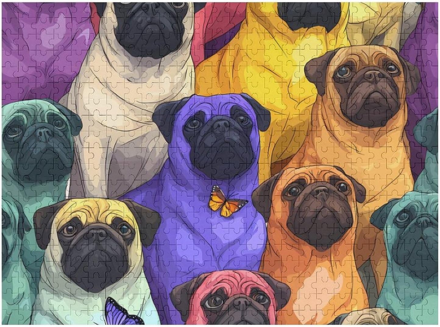 Colorful Pugs Dog Puzzles for Adults 500 PCS Wooden Jigsaw Puzzle Wall Decor Christmas