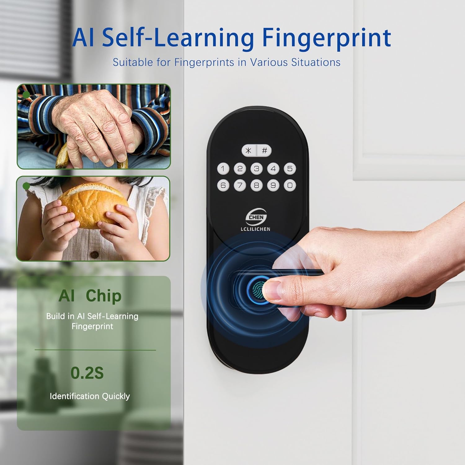 Keyless Entry Door Lock with Handle, Smart Fingerprint Deadbolt, APP Control & Keypad Password Unlock for Front Door, Home, Apartment