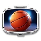 Basketball Ball Pill Organizer with Mirror 2 Compartments Waterproof Pill Case for Purse Pocket Non-Slip Grip Travel Medicine Organizer Container Box for Vitamin Fish Oil Supplement