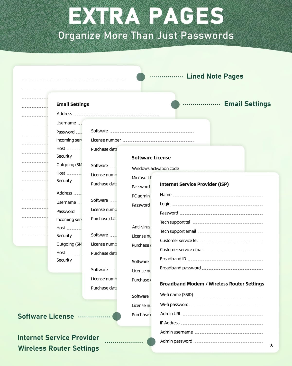 WEMATE Password Book with Alphabetical Tabs, Small 4.7x6 in - Grass Green image 3
