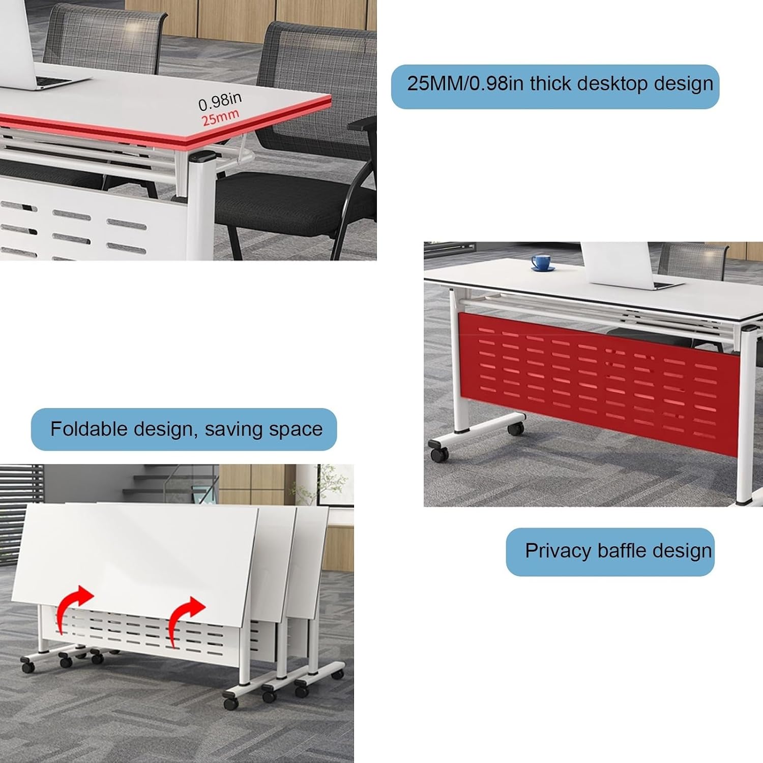 Folding Conference Table, Stackable Meeting Room Tables, Training Reception Table with Steel Baffle and Wheels, Mobile Seminar Tables for Offices(120x50cm)