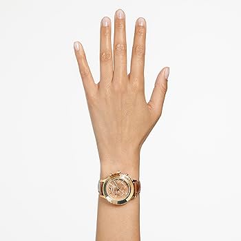 Buy Swarovski Octea Lux Chrono Watch Leather Strap, Brown, Gold