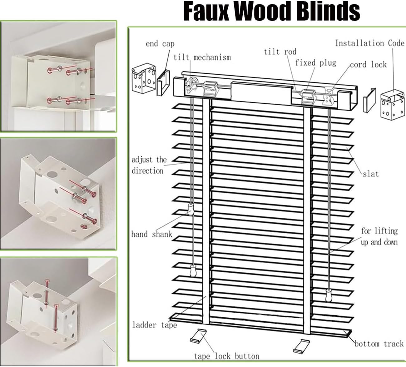 Window Blinds Faux Wood Blinds Black Out Blinds Room Darkening Blinds Vertical Blinds Cordless Blinds for Indoor Window Custom Size Wide 13" 16" 20" 25" 27" 35" 40" 43" 49" 51" 55" 62" 70" 76"(Black)