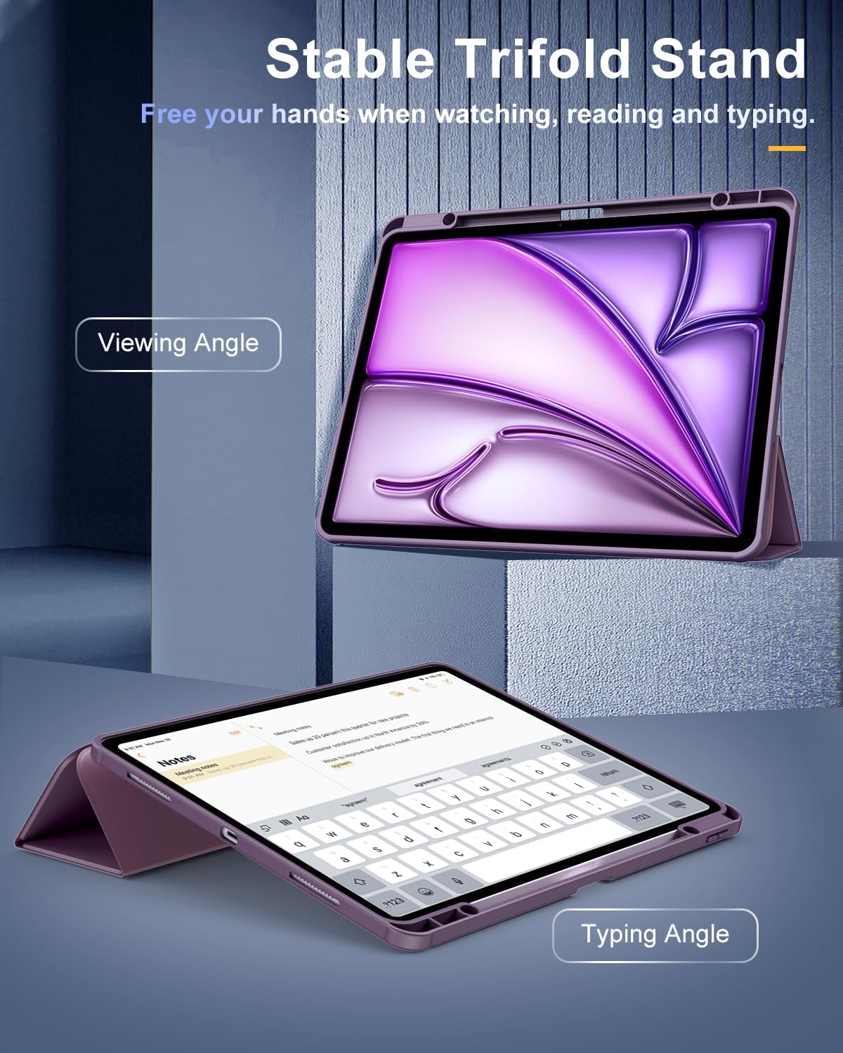 TiMOVO Case for New iPad Air 13 inch (M4/M3/M2-2026/2025/2024) with Pencil Holder, Slim Stand Protective Cover with Clear Transparent Back Shell for iPad Air 13 inch, Auto Wake/Sleep, Deep Purple