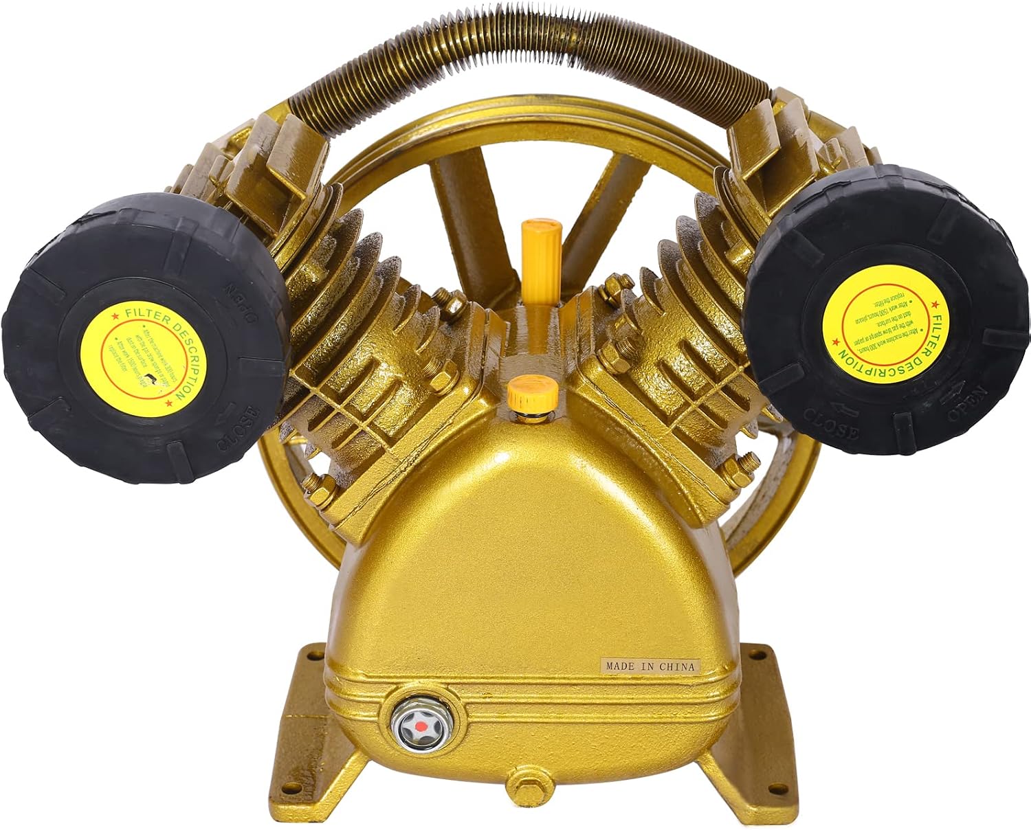 Air Compressor Pump Head, 5.5HP 21CFM 115PSI,Twin Cylinder Oil Lubricated Air Compressor Piston Pump Head,Dual Stage V-Type Cast Iron Air Compressor Pump Replacement, For Industrial Use - Golden