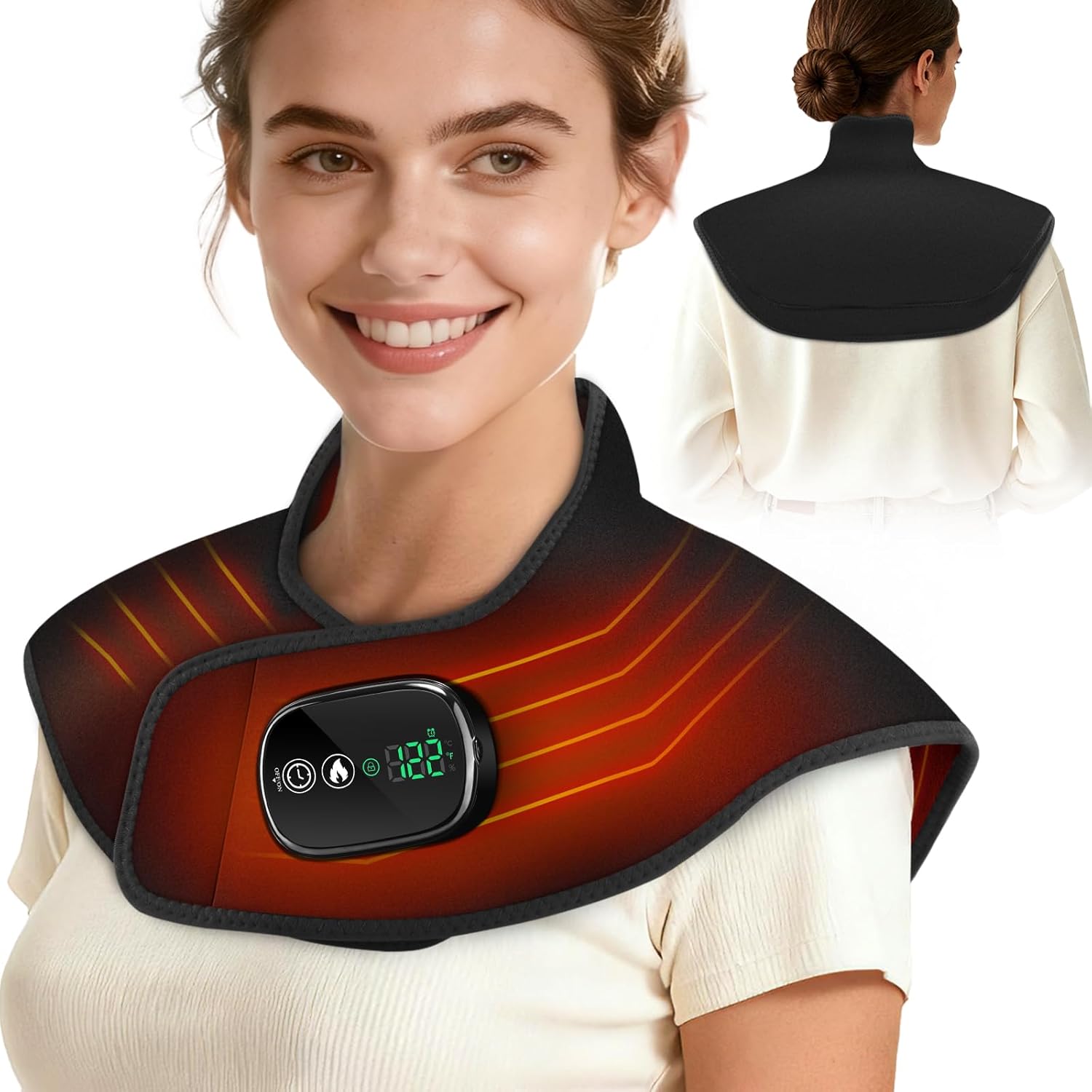 Weighted Heating Pad for Neck Shoulder, Cordless Electric Neck Shoulder Back Heating Pad Wrap 4 Heat Options & 5 Auto Timer Mode-Mother Gifts for Mom Women