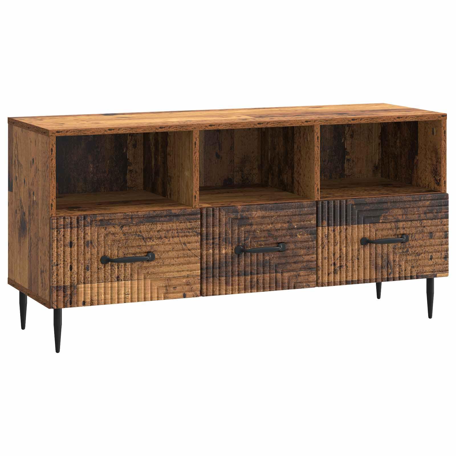 Table TV en bois et métal pour créer un coin cinéma chaleureux et ordonné dans votre salon