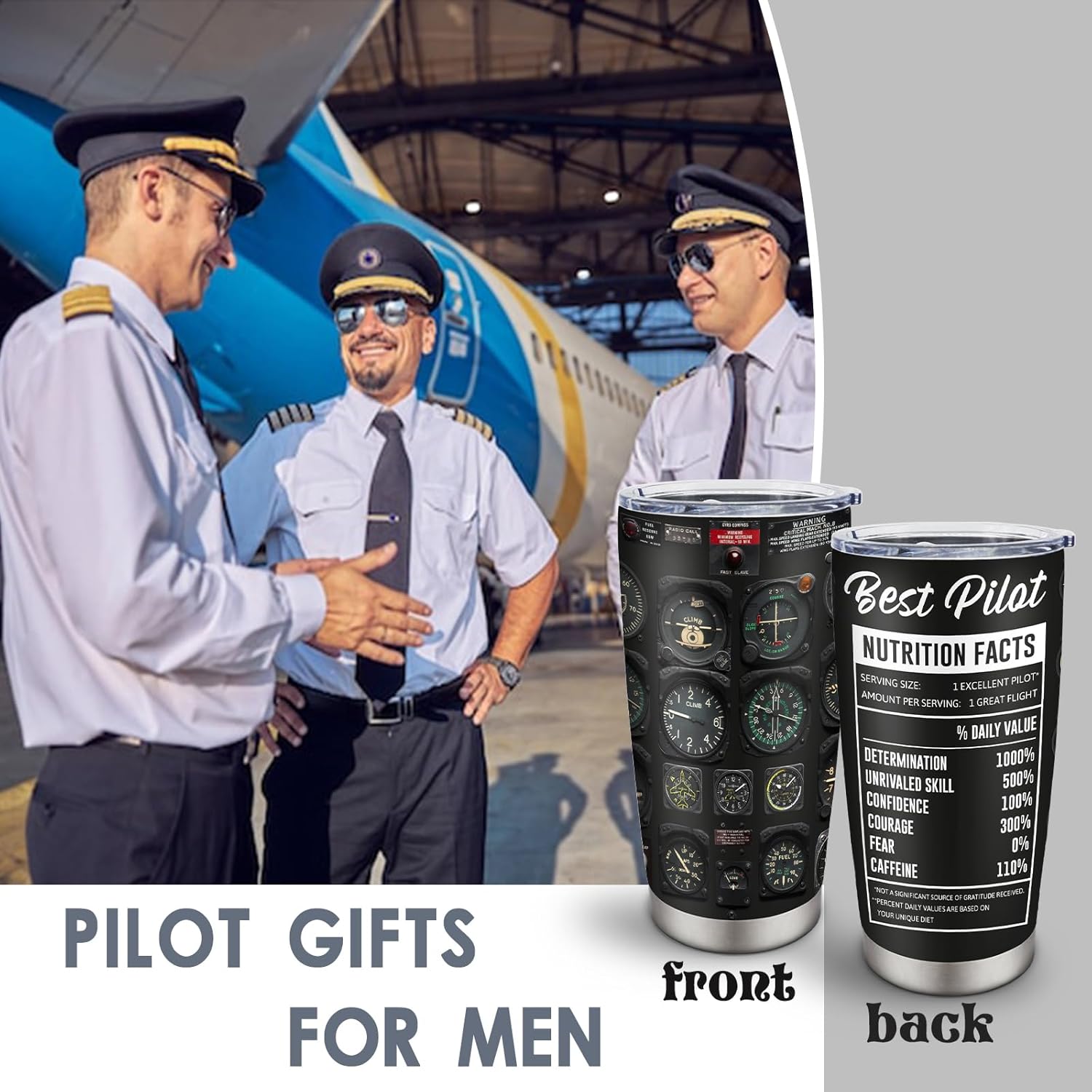 Pilot Gifts for Men, Aviation Gifts for Pilots, Airplane Present for Him, Husband, Son, Graduation Birthday Retirement Ideas Present for Aviator Tumbler 20oz - Image 3