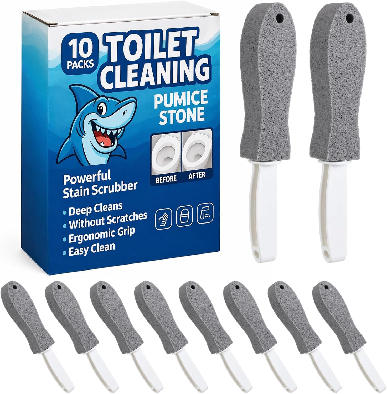 Sieral 10 Pack Pumice Stone with Handles for Bowl Toilet Cleaning, Toilet Pumice Stone Stick for Cleaning Bathroom, Oven, Grills, Tiles, Grout and Pools