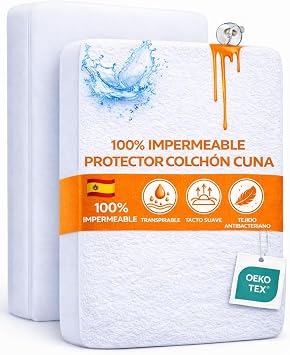 MATTREX | Cot Mattress Protector 50 x 75 Waterproof and Breathable Coral Touch   Anti-Bacterial Cot Mattress Protector with Anti-Dust Mite Barrier and Long Adaptable to the Cot Mattress