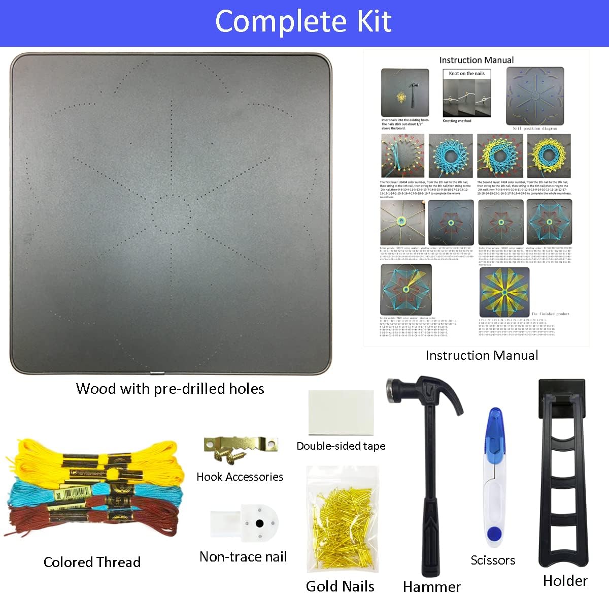 JEKEJIAJIU String Art Kit for Adults Beginner- Crafts Kit for Adults - DIY String Art with All Necessary Accessories and Frame - Home Wall Decorations Unique Gift（Geometric Patterns, 11.8" x 11.8"