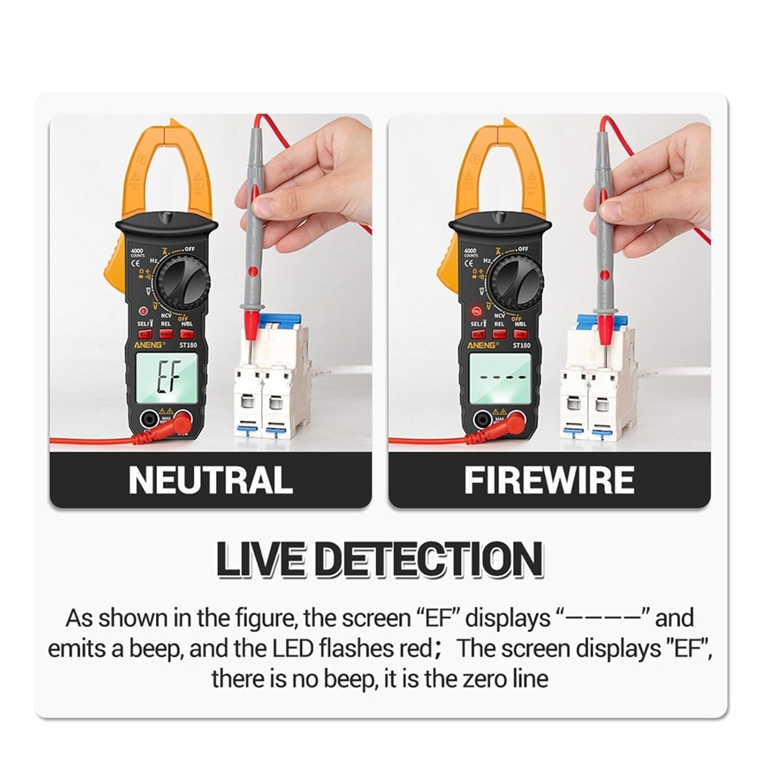 ST180 4000 Counts Digital Clamp Meter AC Current Multimeter Ammeter Voltage Tester Car Amp Hz Capacitance NCV Ohm Tool(50R)