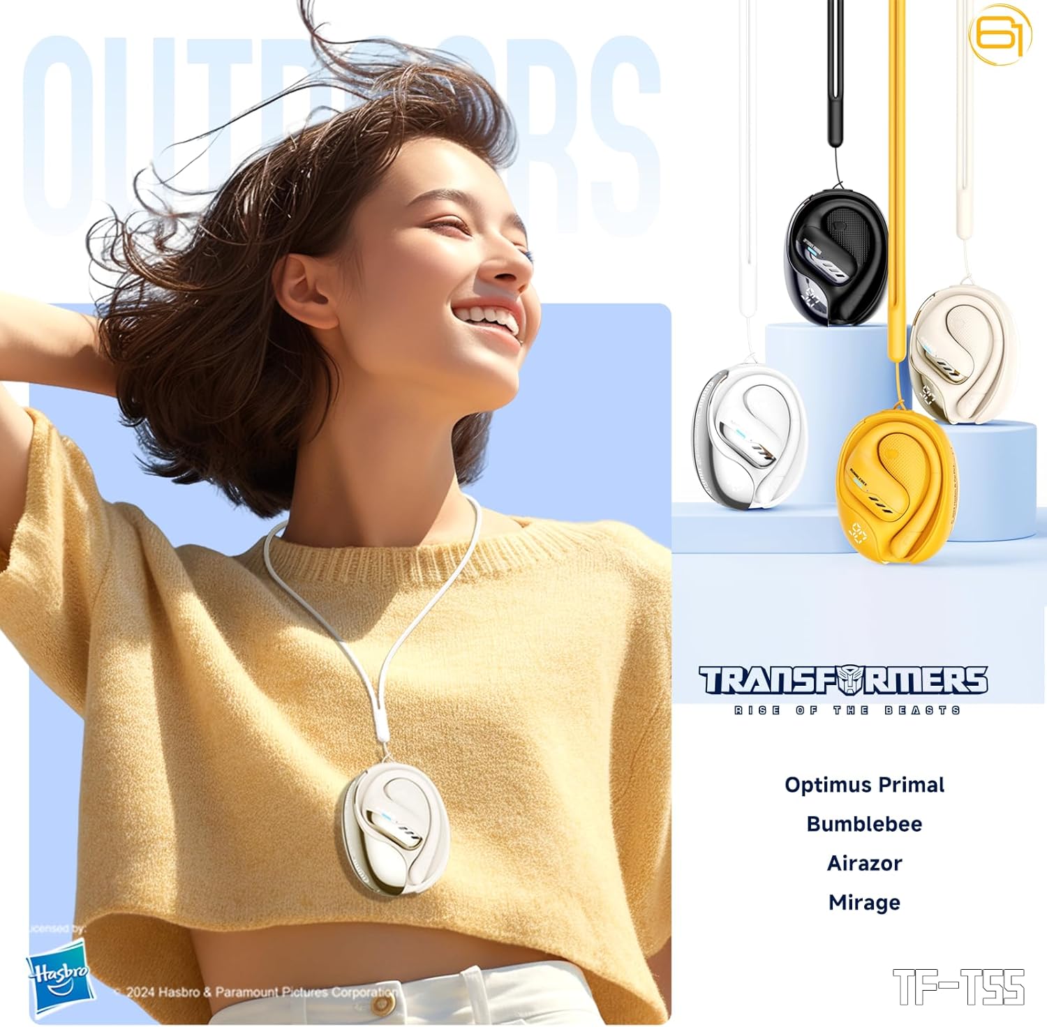 Transformers TF-T55 Open-Back Bluetooth Wireless Earbuds, Sleek Wing-Like Design Passive Noise Cancelling in-Ear Cool HiFi Calling Dual Modes Sports Earphones LED Display (Yellow - Bumblebee)