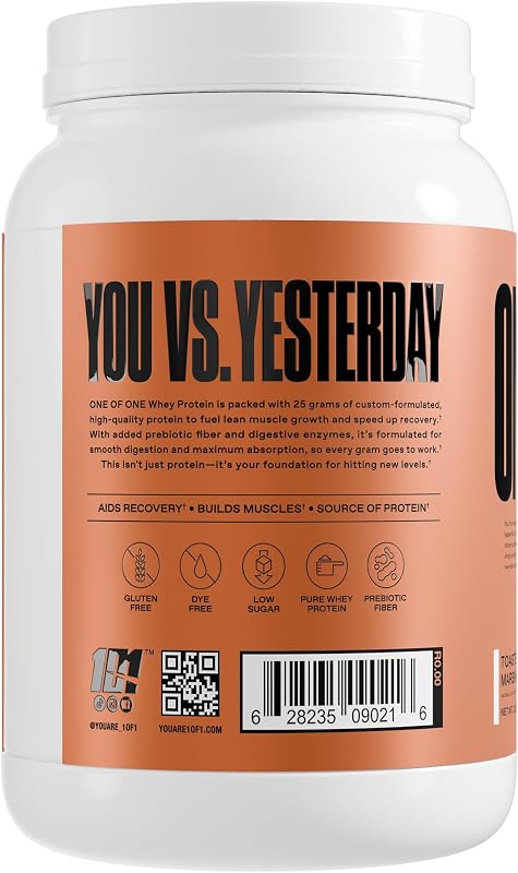 ONE OF ONE Whey Protein Powder – 25g Whey Protein Concentrate with Digestive Enzymes, Gluten Free, Low Carb, Post-Workout Recovery – Toasted Marshmallow Flavor, 2lb image 2