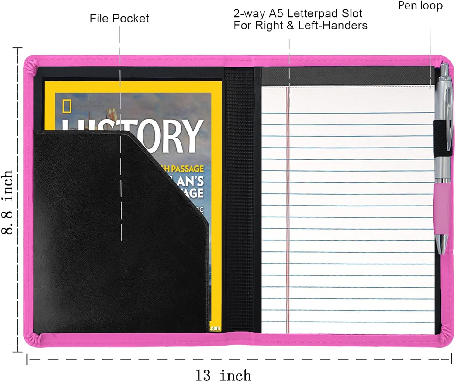 Padfolio/Portfolio Binder, Mini Padfolio Portfolio Binder 5 x 8 Legal Writing Pad, A5 Document Organizer Folder for Men Women, Rose Red image 4