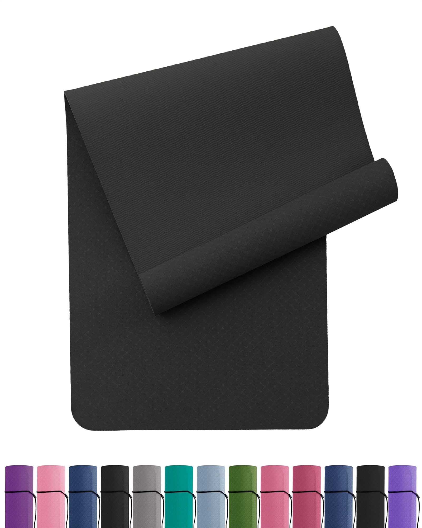 Narwhal Yogamatte Rutschfest Fitnessmatte Umweltfreundliche TPE Sportmatte mit Tragegurt Gymnastikmatte für Pilates Yoga Workout 183 x 61 x 0.6 cm (Schwarz, 183 x 61 x 0.6 cm)
