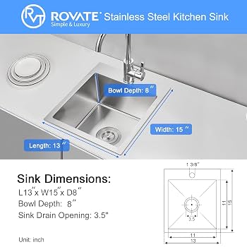 VCCUCINE Barspüle Drop-In Für Kleine Küchen – Handgefertigte Edelstahl-Spüle, 33x38 Cm, Gebürstetes Nickel, Inklusive Zubehör