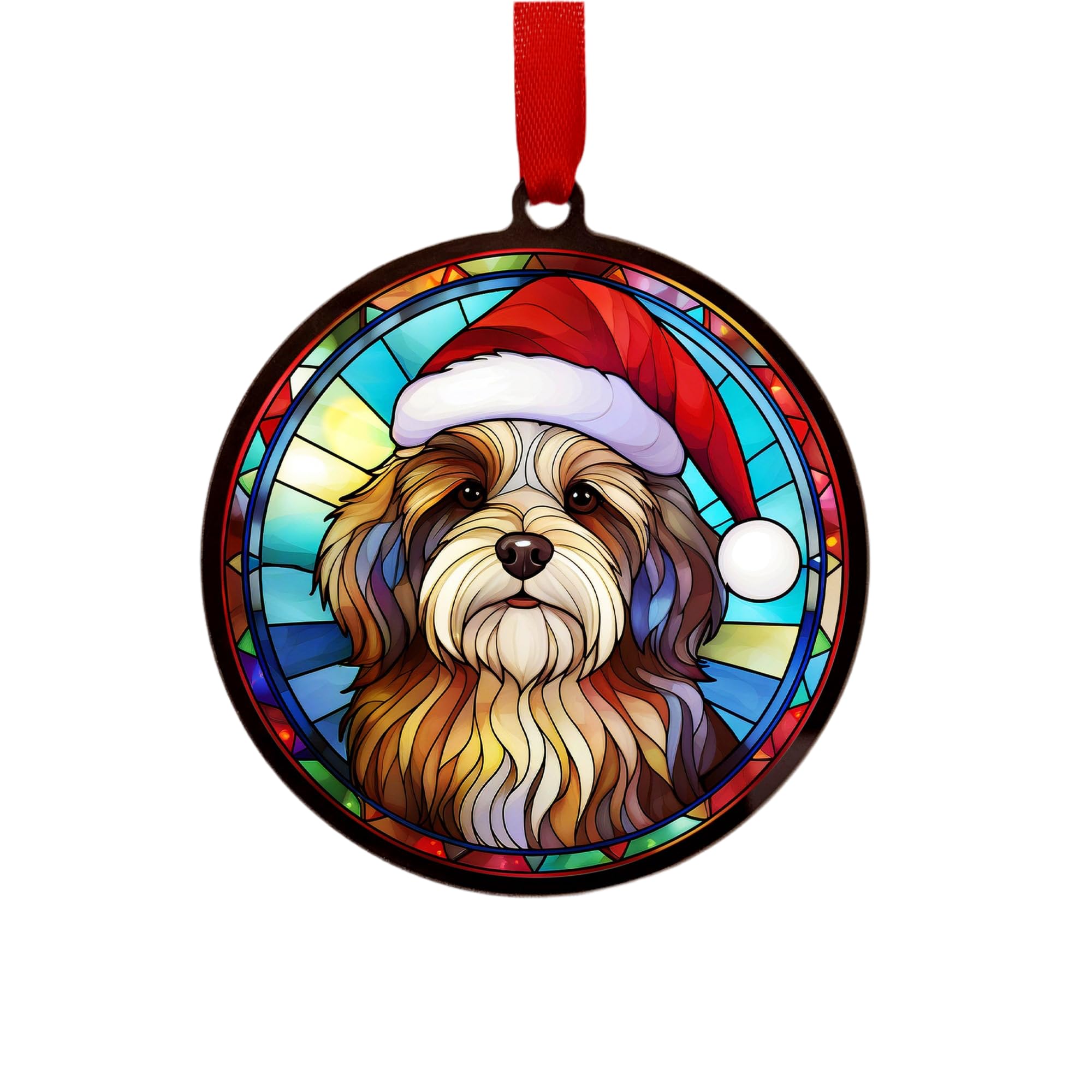Tibetan Terrier Suncatcher Decoration Santa Hat Christmas