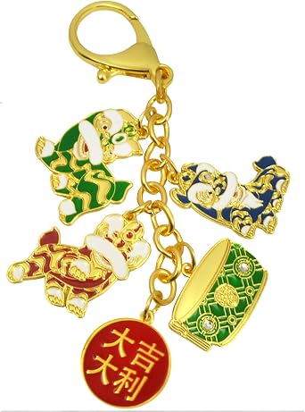 Feng Shui Trio Of Lion Keychain Lucky Keyring W5321
