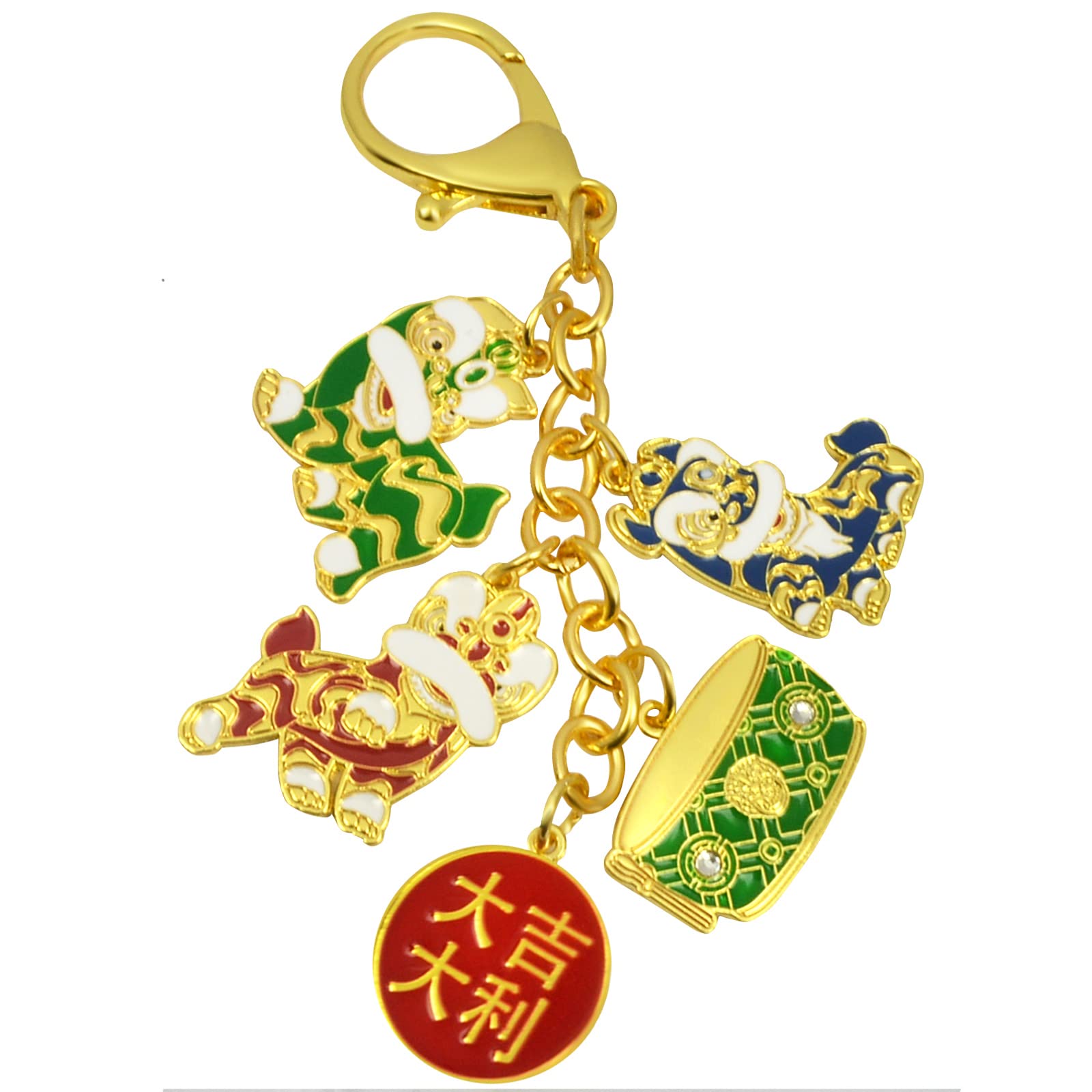 Feng Shui Trio Of Lion Keychain Lucky Keyring W5321
