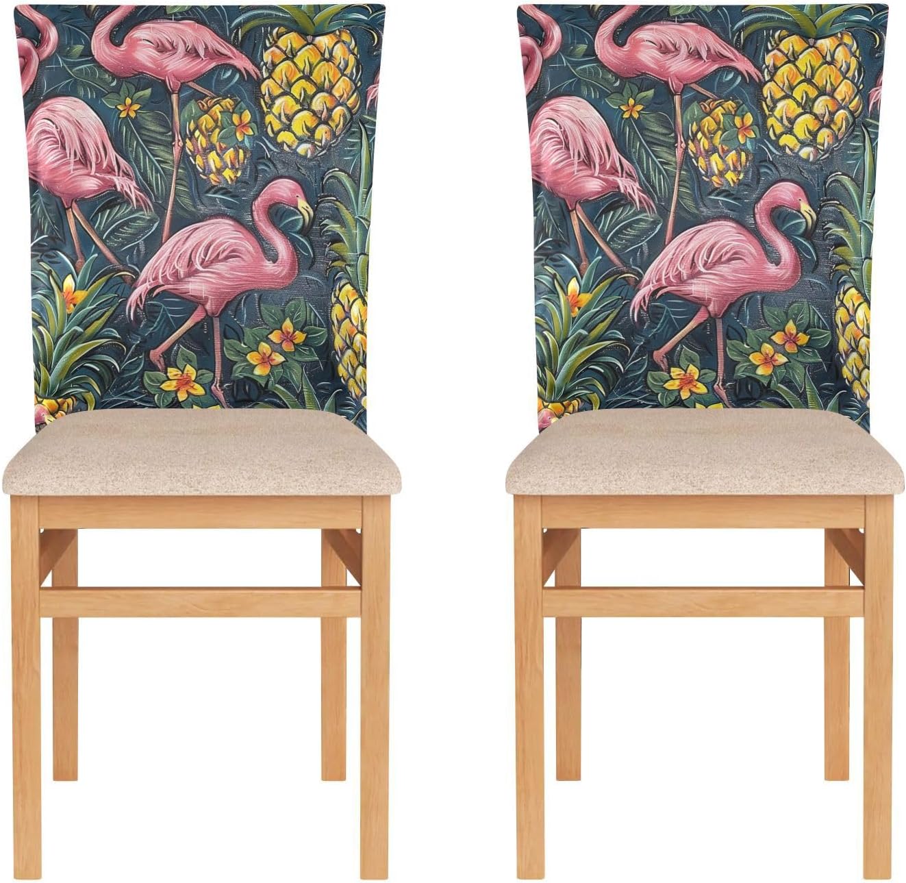 ALAZA Flamingo Pineapples Flowers Chair Back Cover Set of 6, Washable Reusable Removable Chair Slipcovers Decorative Chair Cover for Home Kitchen Wedding Party