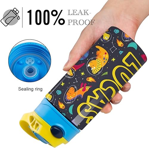 Miniatura 6 de Artsadd Botella de agua personalizada de dinosaurio para niños, botella de agua con nombre personalizado con pajita, regalo personalizado para niños