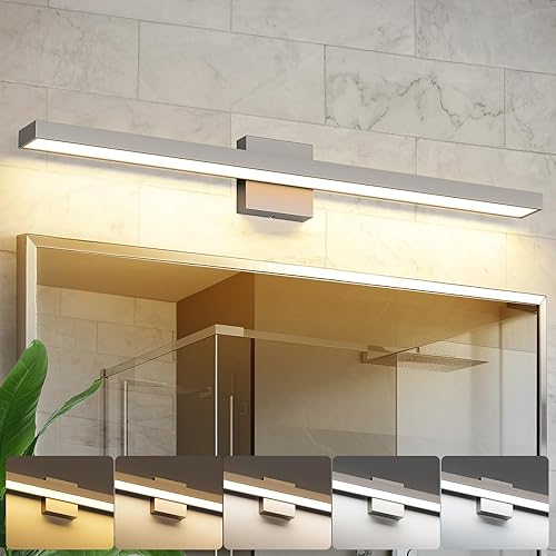 Vista 13 de Joosenhouse Luz de tocador negra para baño, 5CCT, luz LED regulable para baño, barra de luz moderna para espejo de maquillaje, 16.53 pulgadas, 16 W