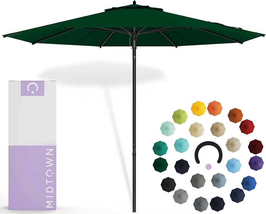 Midtown Umbrellas Push & Pop 8 Ft Patio Umbrellas with Push & Pop Mechanism, Fiberglass Ribs & Sunbrella Fabric – Outdoor Umbrella for Deck, Pool, Cafés and Hotels – Forest