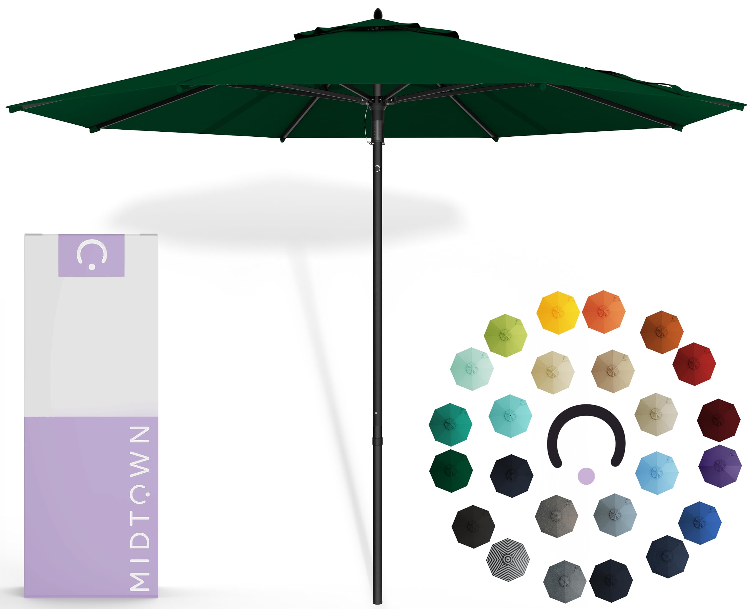 Midtown Umbrellas Push & Pop 8 Ft Patio Umbrellas with Push & Pop Mechanism, Fiberglass Ribs & Sunbrella Fabric – Outdoor Umbrella for Deck, Pool, Cafés and Hotels – Forest