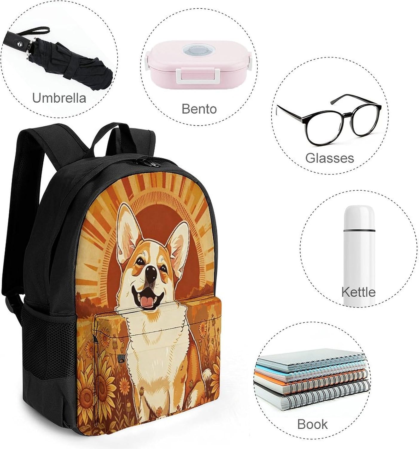 Cute Dog Backpack Daypack Travel Backpack | Lightweight Casual Laptop Backpack for Women Men Aesthetic Travel Bag for Weekender Business Hiking Outdoor