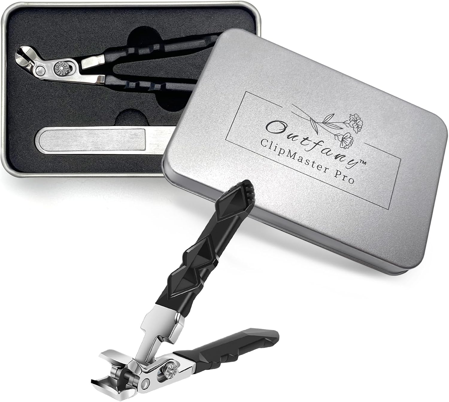 Senior Thick Toenail Clippers, Black | Long Handle, Angled Blade, Wide Opening Sharp Heavy Duty, Nail Catcher Tray, Ergonomic