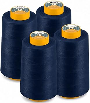 AK TRADING CO. 4-Pack Navy Blue All Purpose Sewing Thread Cones 6000 Yards Each of High Tensile Polyester Thread Spools for Sewing, Quilting, Serger Machines, Overlock, Merrow & Hand Embroidery