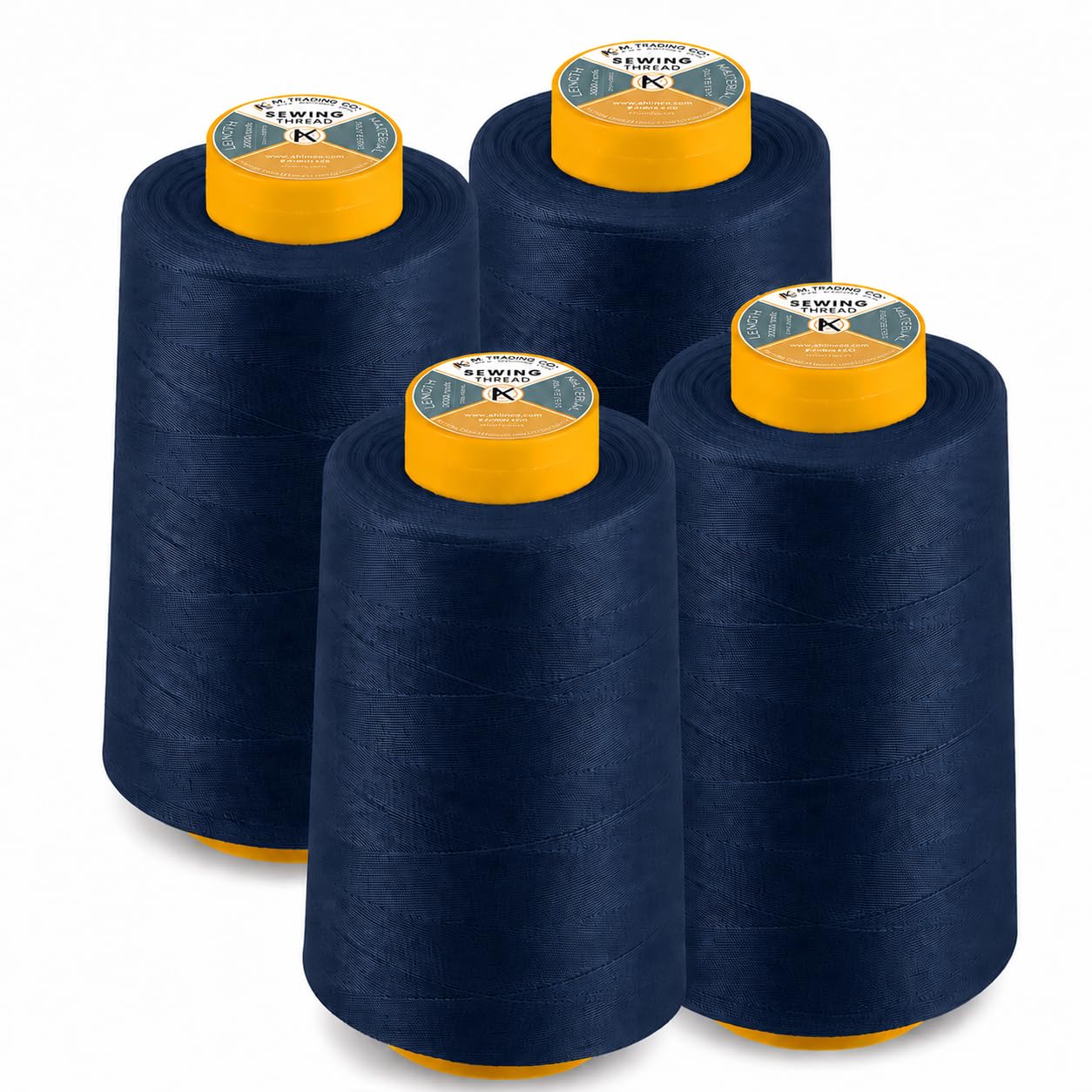 AK TRADING CO. Paquete de 4 conos de hilo de coser multiusos azul marino (6000 yardas cada uno) de bobinas de hilo de poliéster de alta resistencia para coser, acolchar, máquinas de serrar, overlock,