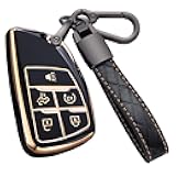 Cacacar Key Fob Cover for Chevy GMC with Keychain, Silverado Sierra Tahoe Suburban Equinox Traverse Yukon Denali Terrain Buick Envision Premium Soft TPU Case (5 Buttons Black)