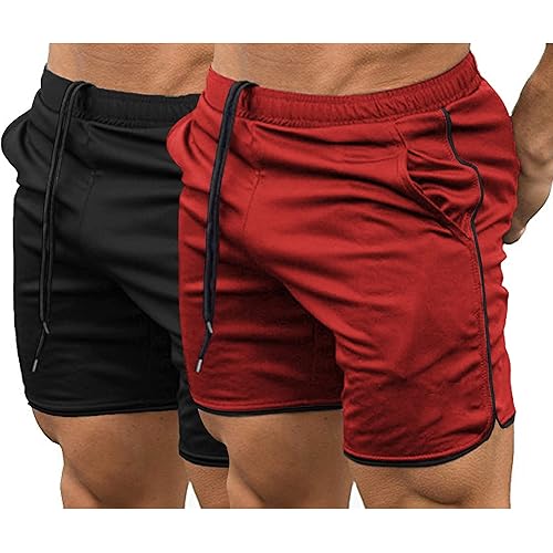 COOFANDY Men's 2 Pack Fitted Workout Shorts Bodybuilding Sporting Running Training Jogger Gym Short Pants with Pockets
