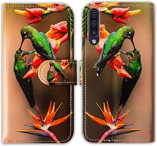 Galaxy A50 Wallet Case,Bcov Green Hummingbird Bird Leather Flip Wallet Case Cover with Card Slot Holder Kickstand for Samsung Galaxy A50