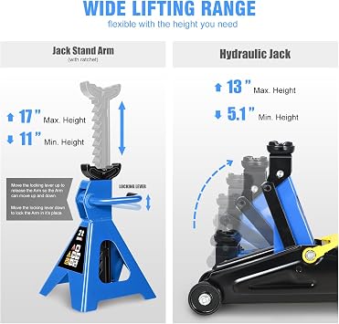 DNA Motoring 2 Ton Car Jack and Stands Kit Blue