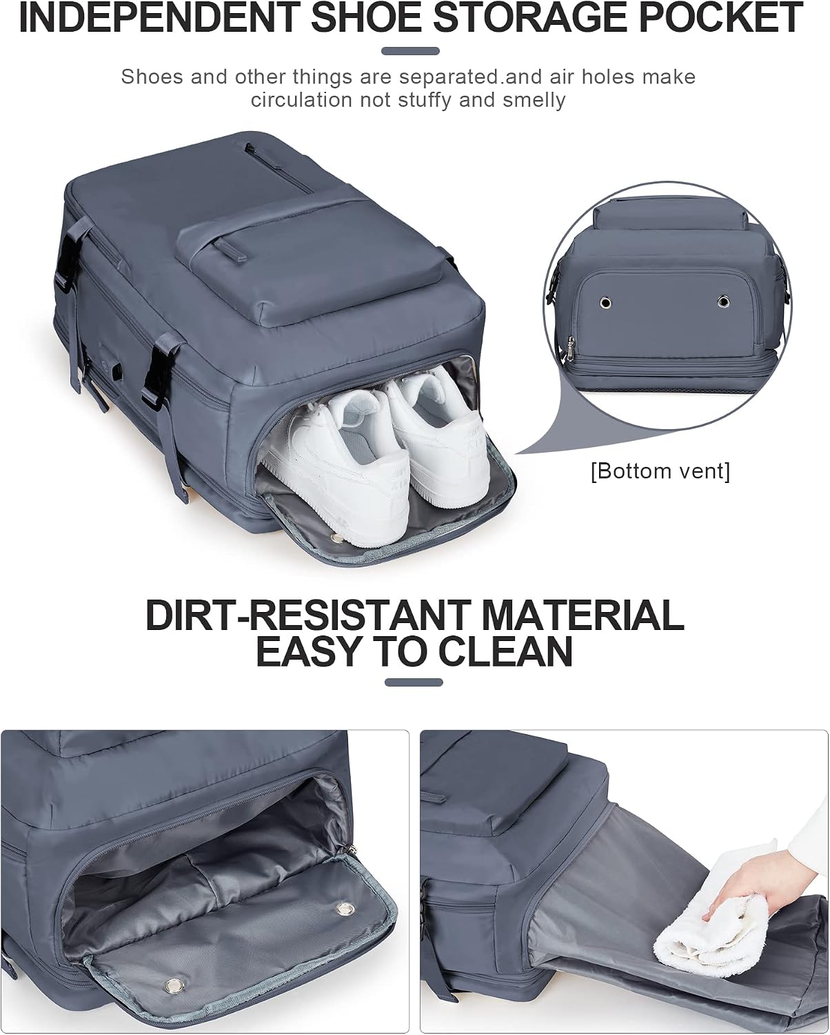WONHOX Mochila grande para laptop de viagem, expansível, aprovada por voos, mochila de mão para mulheres e homens, impermeável, 43.2 cm, mochila para laptop, caminhada, trabalho, com compartimento