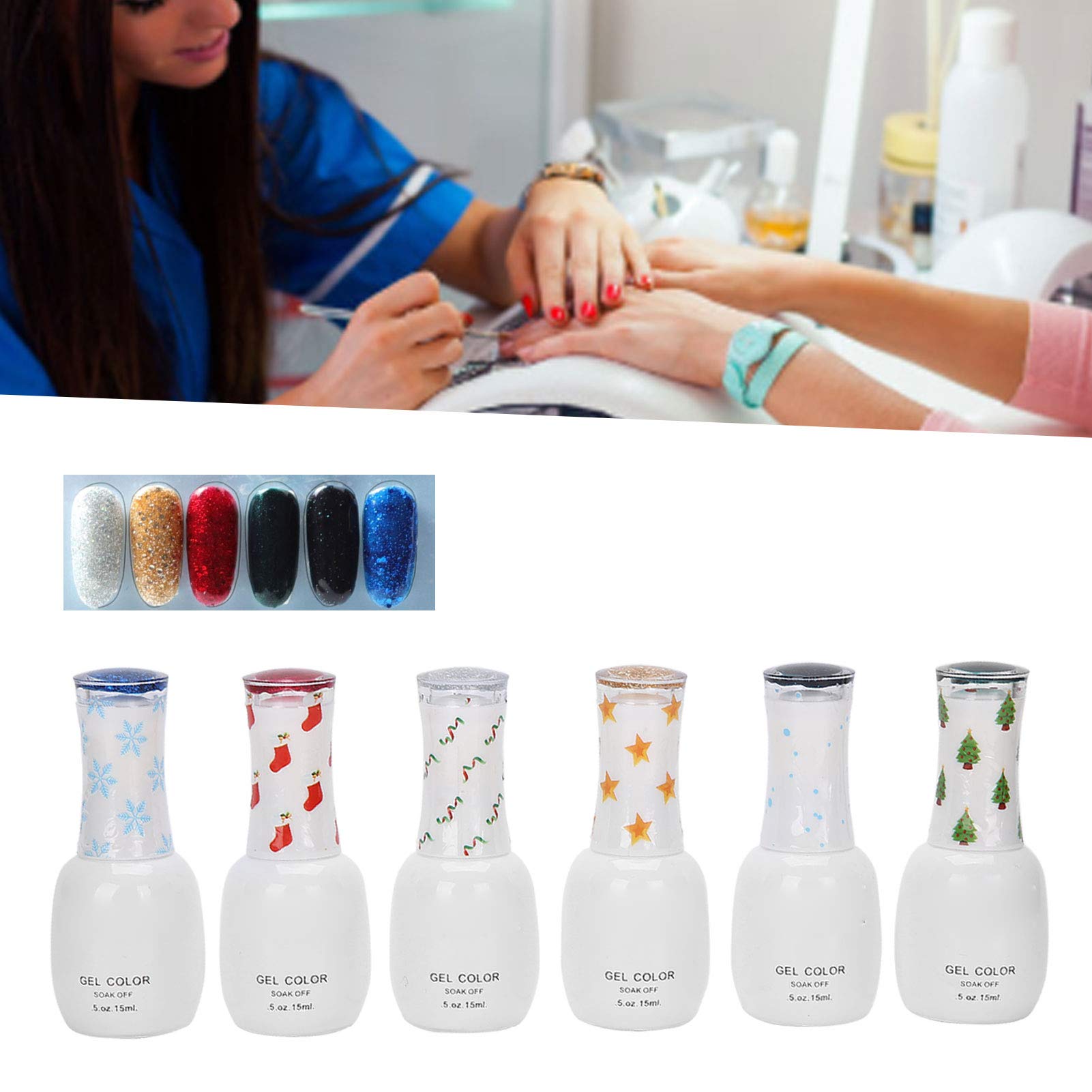 Set di Smalti Gel UV per Unghie, Kit per Manicure Soak Off con | Ingredienti Non Tossici, Sicuro per le Unghie Naturali, Finitura Glitterata Olografica, Flacone 15 Ml, Confezione Regalo,