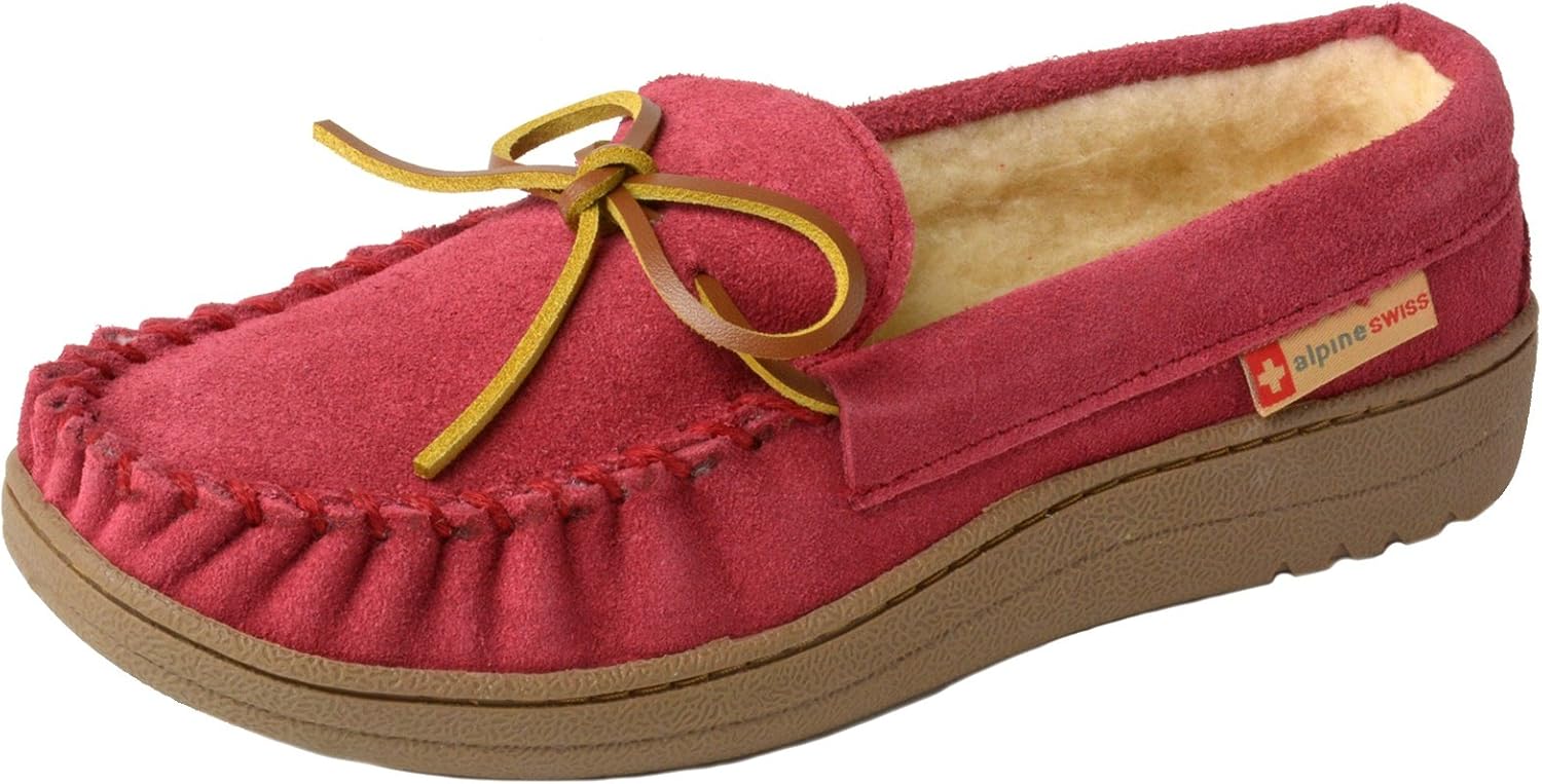 | Alpine Swiss Sabine Womens Genuine Suede Shearling Slip On Moccasin Slippers | Slippers