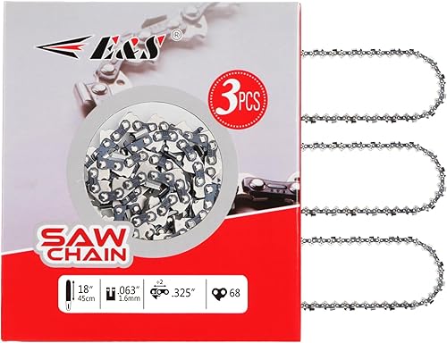 E & S Paquete de 3 cadenas de motosierra de 18 pulgadas, paso de 0.325 pulgadas, calibre 053 pulgadas, 68 eslabones de transmisión, cadenas de