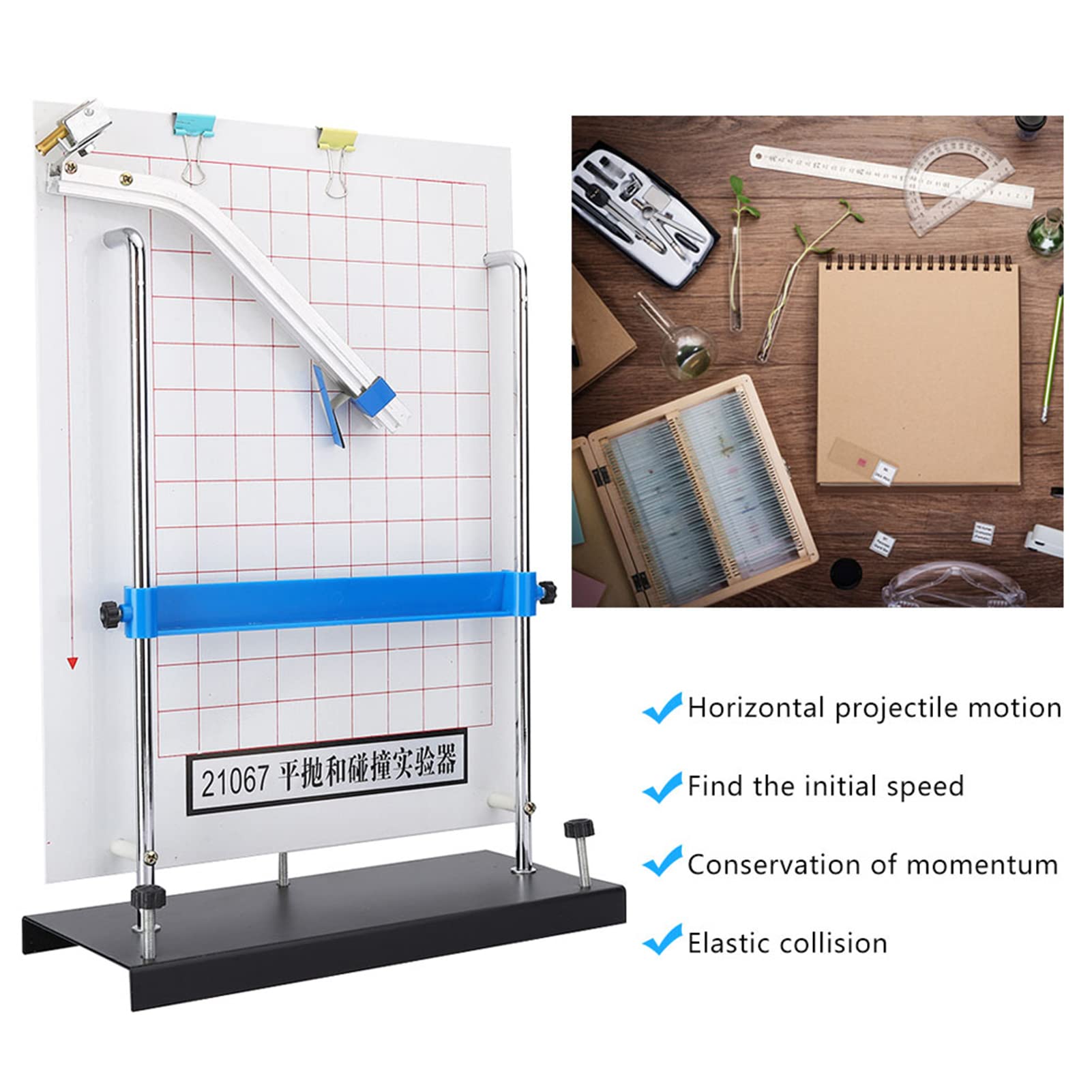 Probador de movimiento de proyectil horizontal, equipo de experimentos de física, instrumento de análisis de colisión y trayectoria con bola de acero y bola de vidrio para