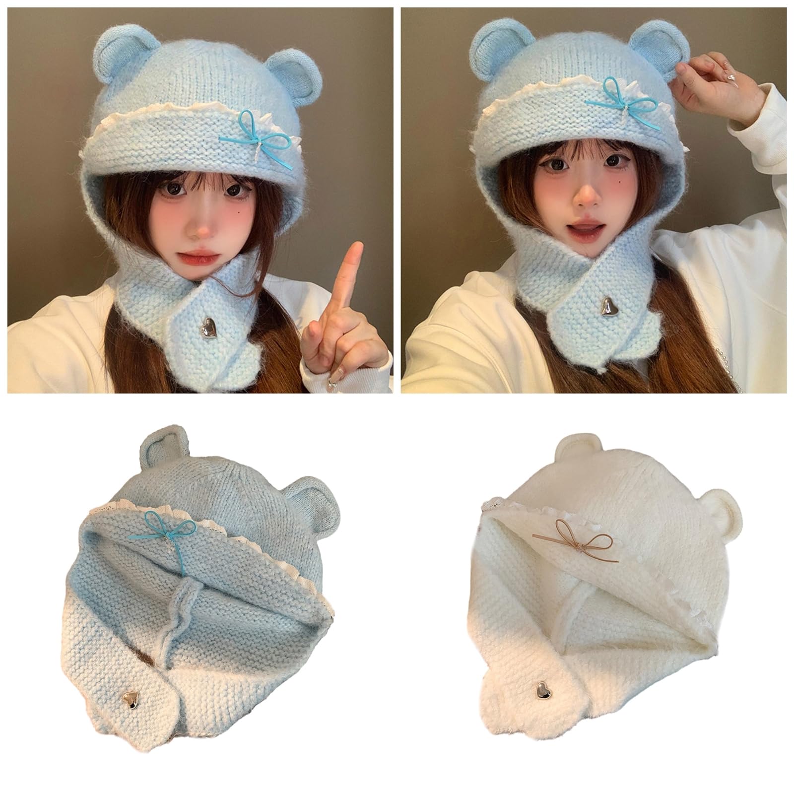 Oversized Bear Hat With Ear Solid Color Skiing Furry Hat Cartoon Photo Props Outdoor Head Wrap Hat For Halloween, Blue