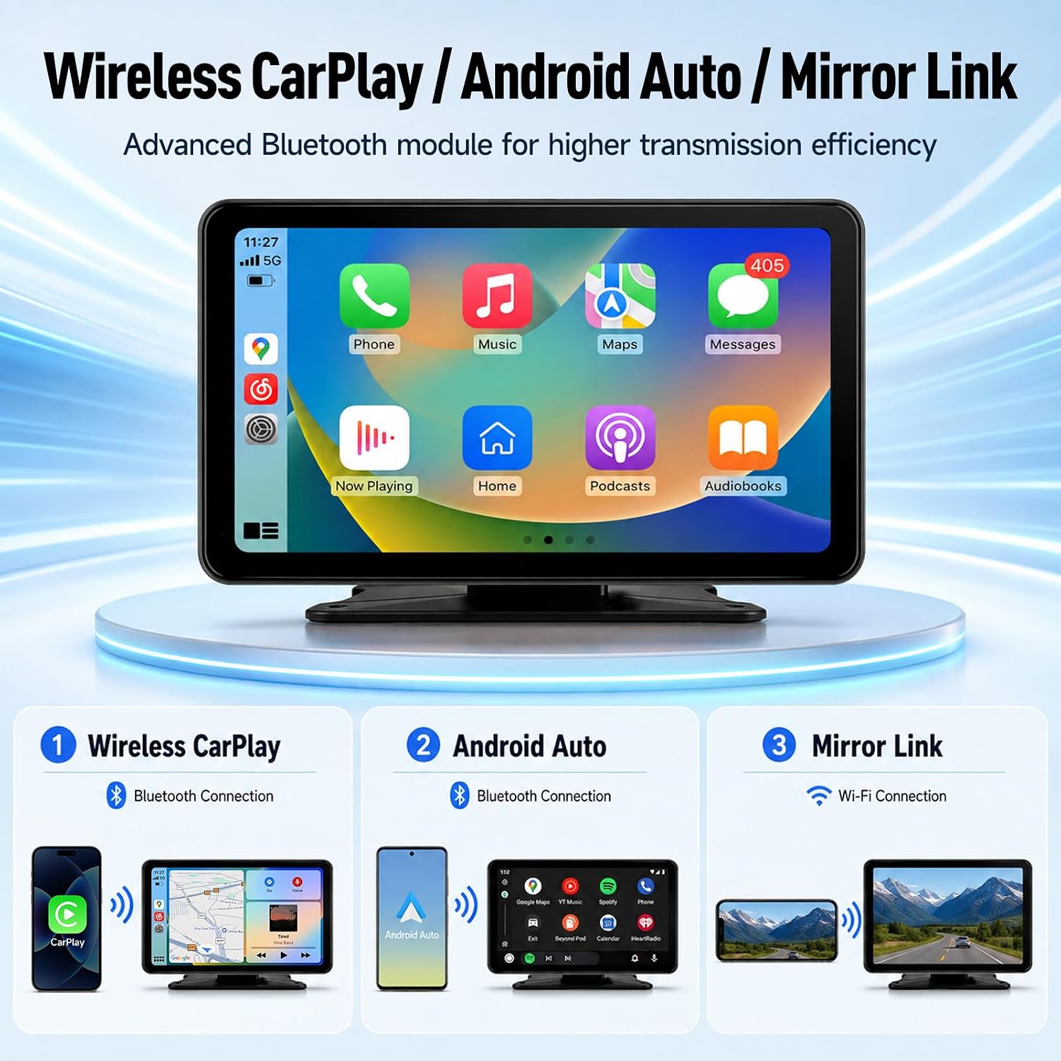 7 Inch Portable Carplay Android Auto Screen for Car Support TF Card image 2