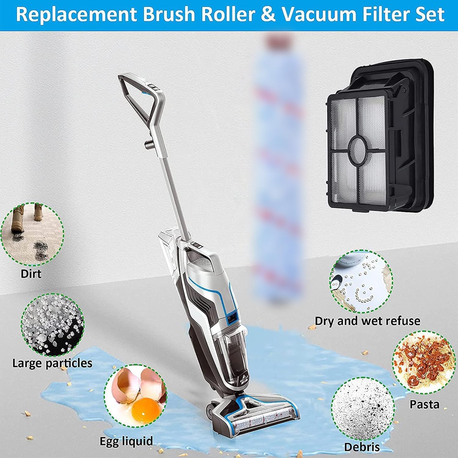 for Bissell CrossWave Vacuum Cleaner Replacement Parts 4 Pack 1868 Bissell CrossWave Multi-Surface Brush Rolls Tangle-Free+ 4 Pack 1866 Replacement Vacuum Filters Compare Part 1608683 1608684