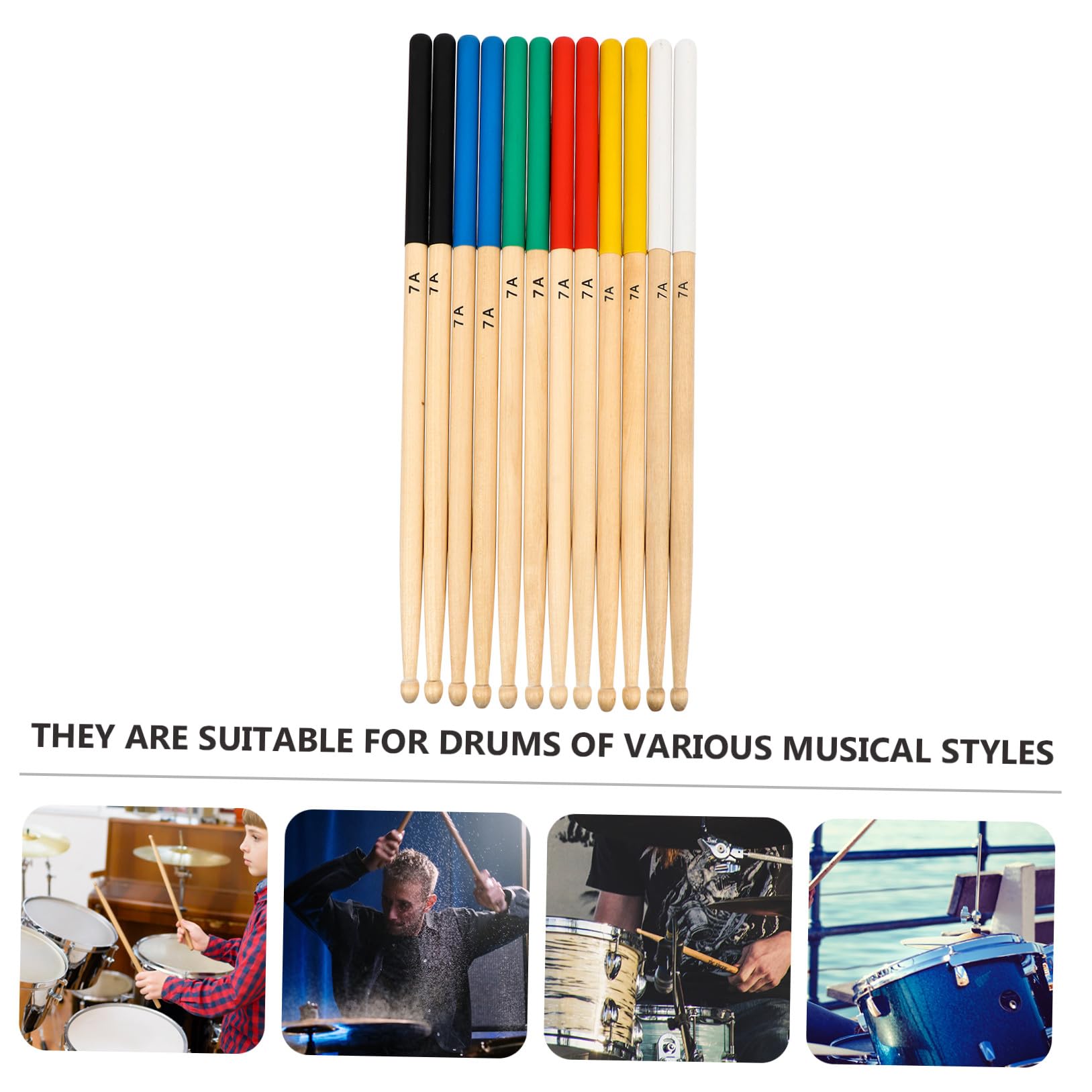 Alipis Juego de 6 Pares de Baquetas de Percusión de Arce Empuñadura Cómoda y Superficie Antideslizante para Músicos Adultos en Conciertos y Presentaciones