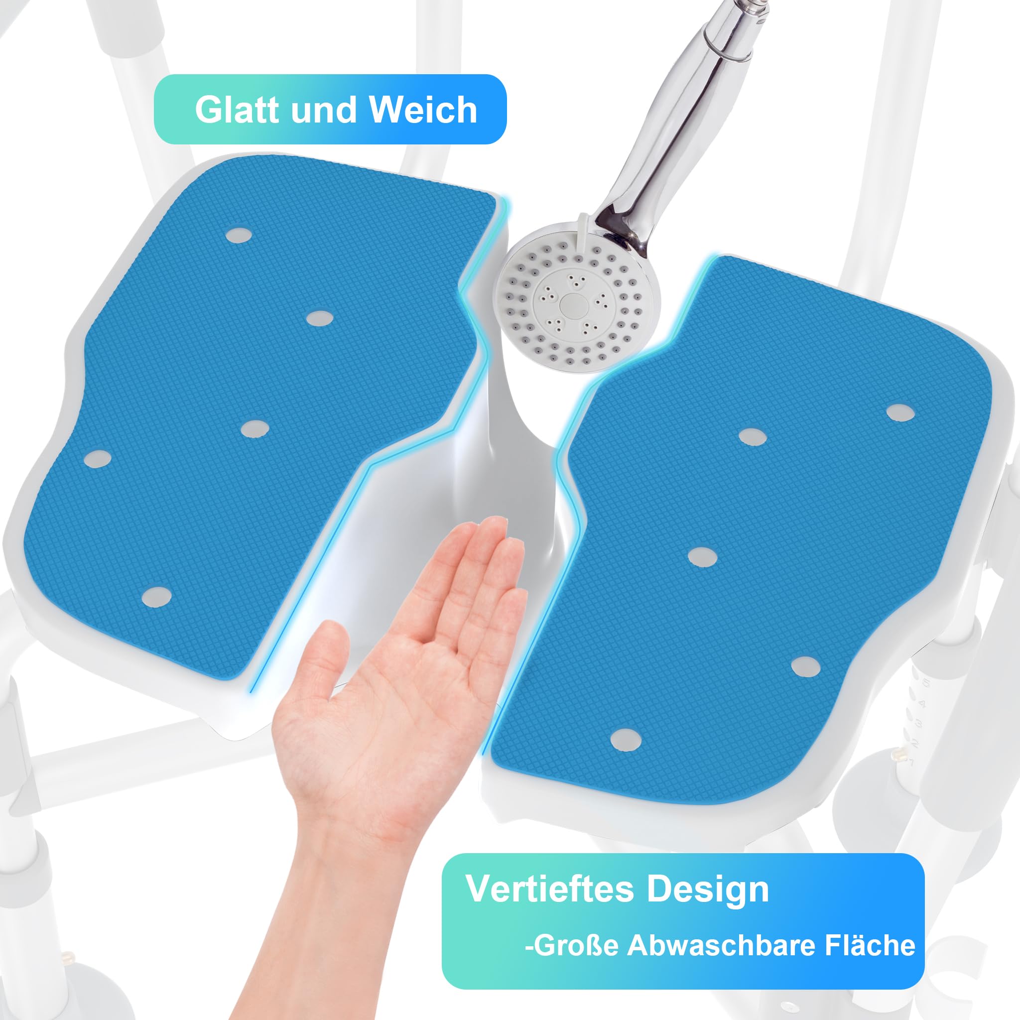 Aufun Sgabello da doccia con apertura igienica, sedia da bagno con schienale e braccioli, regolabile fino a 180 kg, con piedini antiscivolo, sedile regolabile in altezza